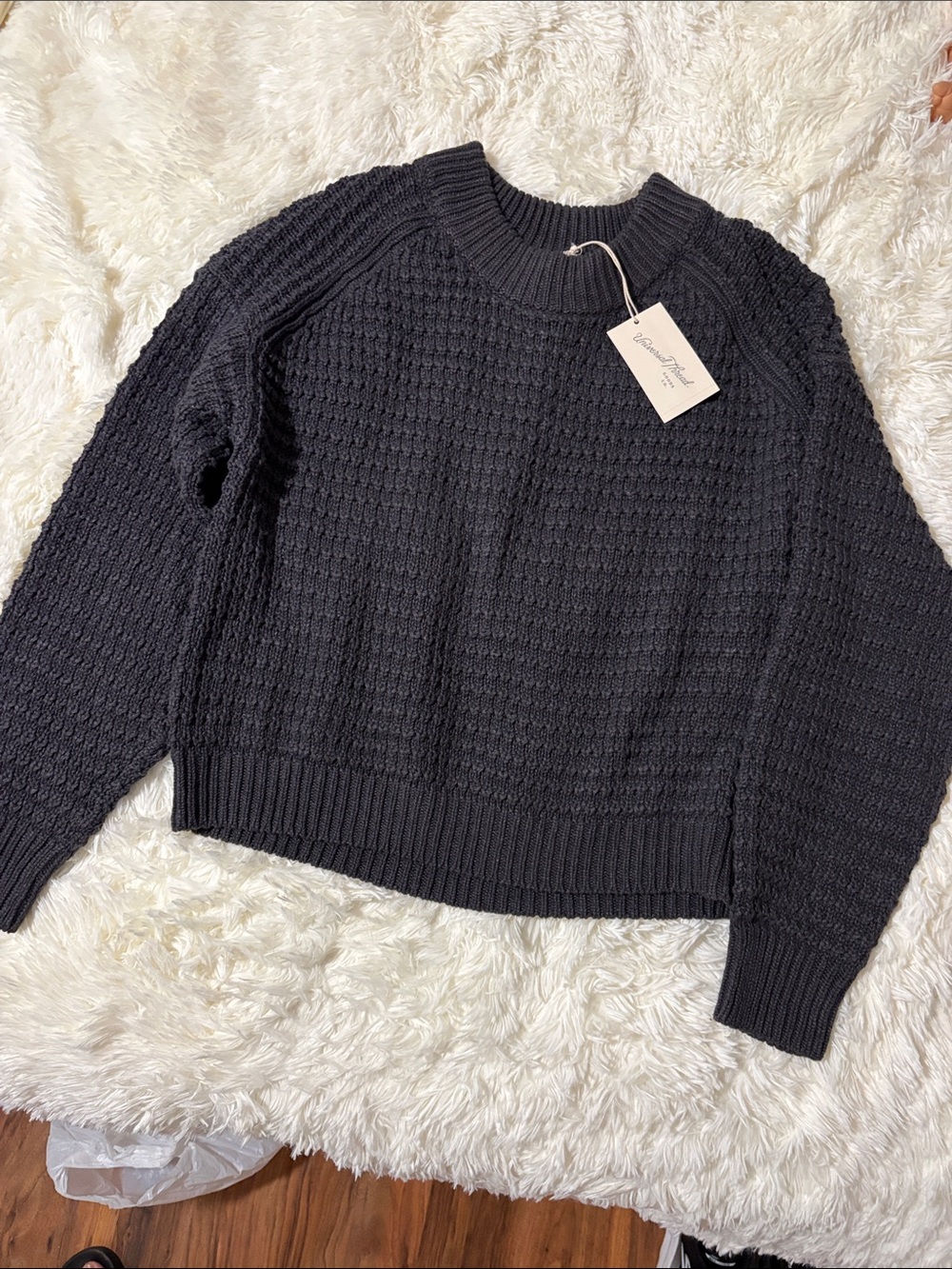 Universal Thread Black Waffle-Knit Crewneck Sweater